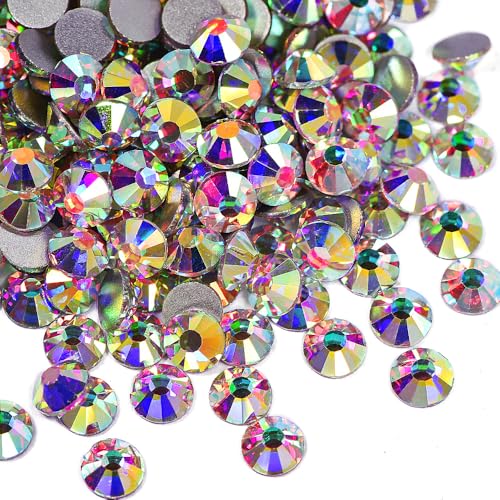 Image of 1440 Pieces SS10 /2.7-2.9mm Clear Crystal Flat Back Brilliant Round Rhinestones Glass Stones Glitter Gems Crystals Diamond (Crystal AB).