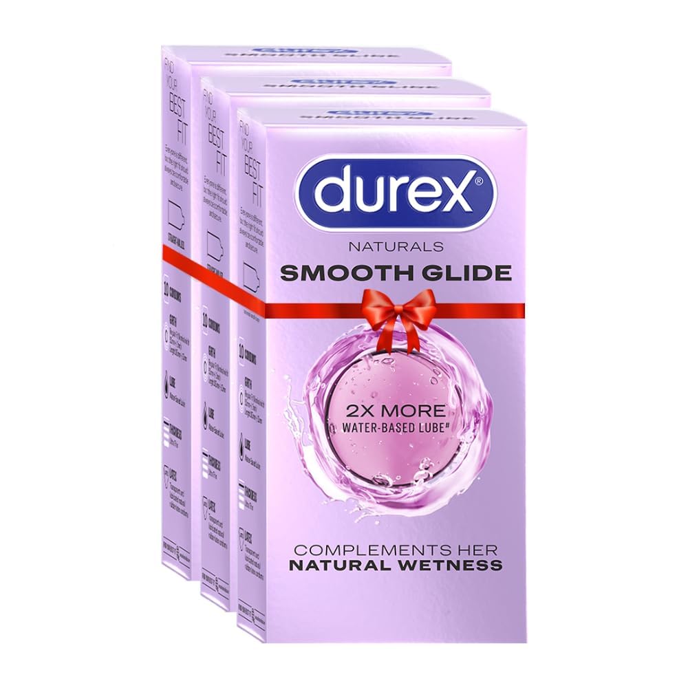 Durex Smooth Glide Condoms for Men - 10 Count (Pack of 3) | with 2X Water-Based Lubricant | Ultra Thin