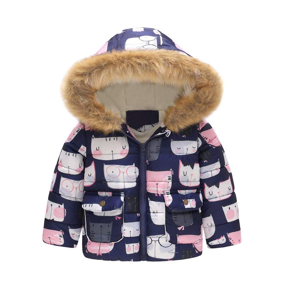 WARMSHOP Boys Girls Down Coat,2018 Latest Girl Boy Fur Winter Thick Warm Cartoon Cat Print Zipper Hooded Jacket Outwear