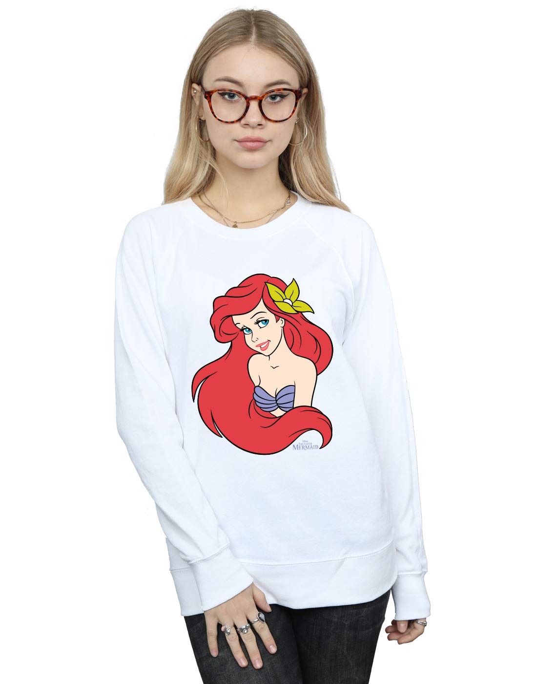 Disney Women's The Little Mermaid Close Up Sweatshirt White Medium