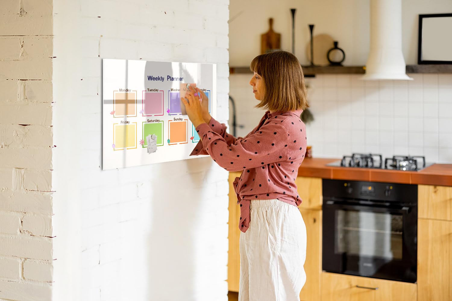 Lavagna Magnetica in Vetro con Accessori Inclusi | Magneti Potenti, Pennarello e Gomma | Perfetta per Organizzare Idee e Note - 90x60 - Agenda settimanale