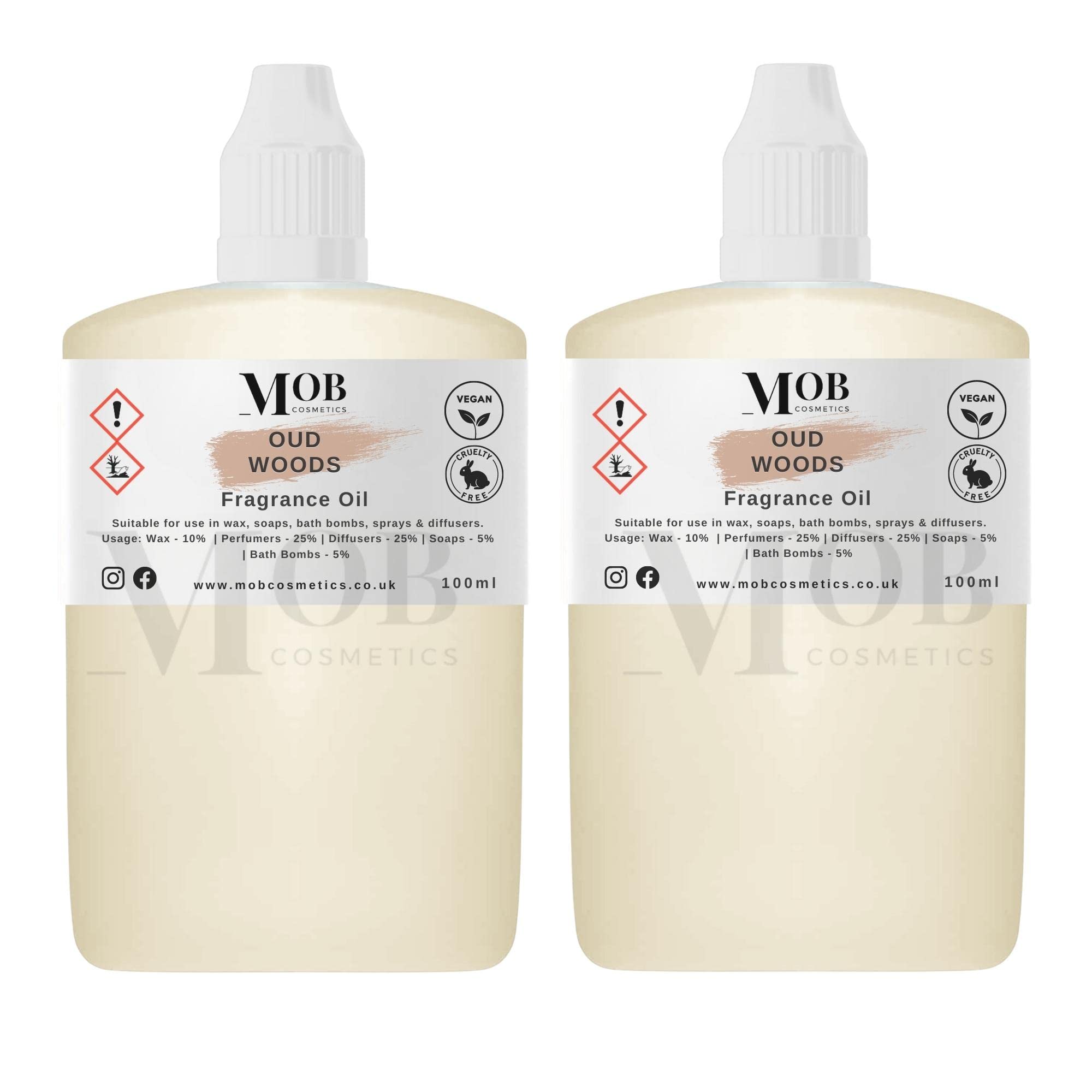 Oud Woods Luxury and Designer Fragrance Oil | Highly Concentrated | Perfect for Candles, Soaps, Bath Bombs, Diffusers, Wax Melts | UK Made | Vegan (Oud Woods, 100ml (Pack of 2))