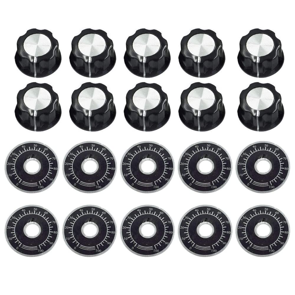 10 Manopole Nere Per Chitarra E Basso - Diametro 27 Mm, Con Scala 0-100, Foro 6 Mm - Foto 4