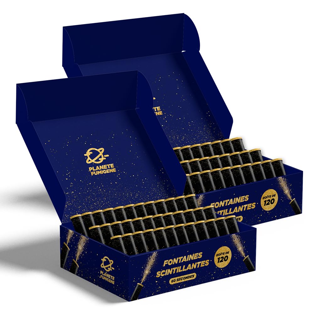 Lote de 240 fuentes luminosas y brillantes de duración de 60 segundos para tartas y botellas de champán, vela brillante para cumpleaños, 1 minuto – Entrega 24/48H – Planeta Fumigene®