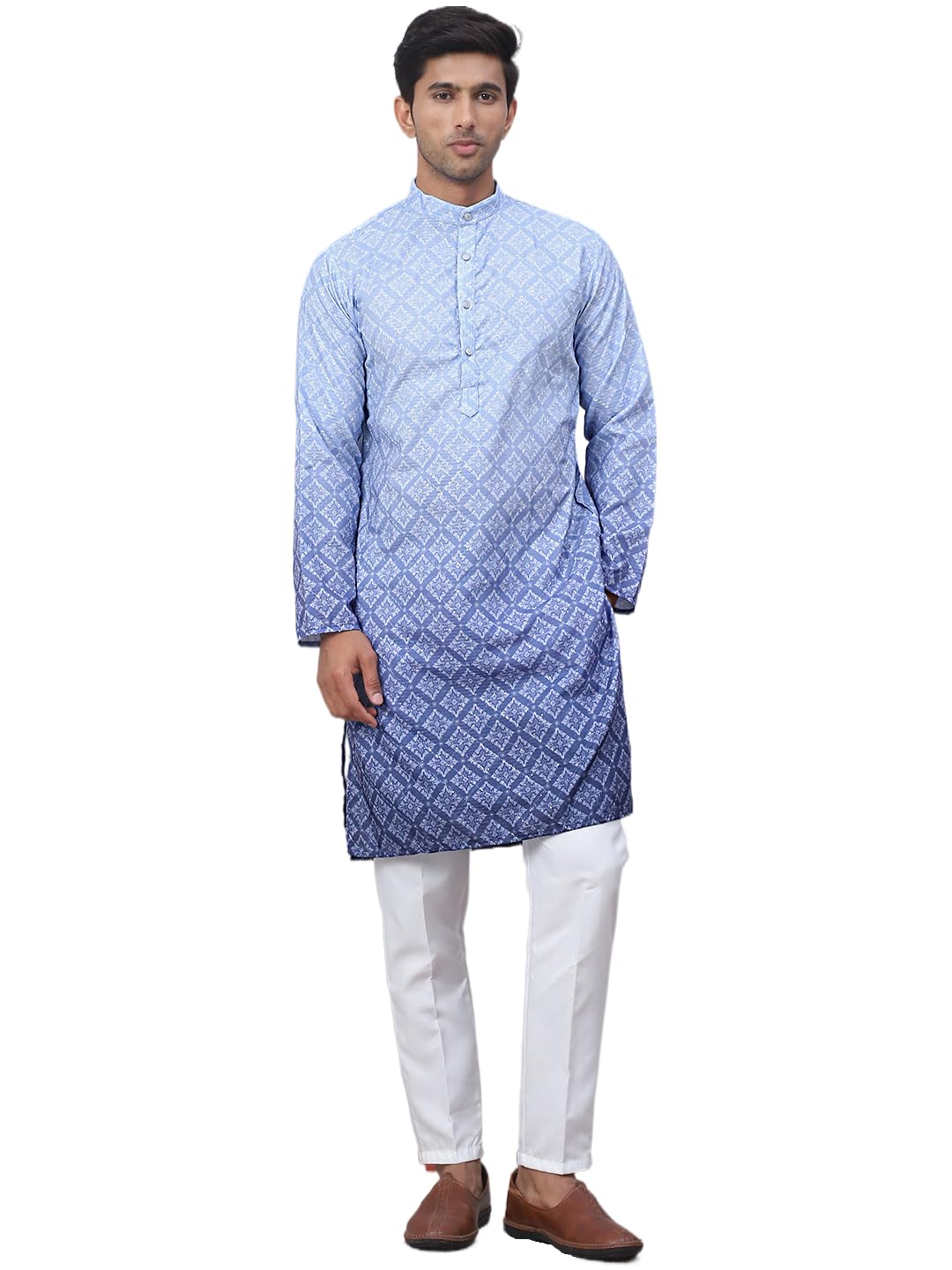 Jompers Blue Men's Ombre Printed Kurta Pyjama Set (Blue, S)