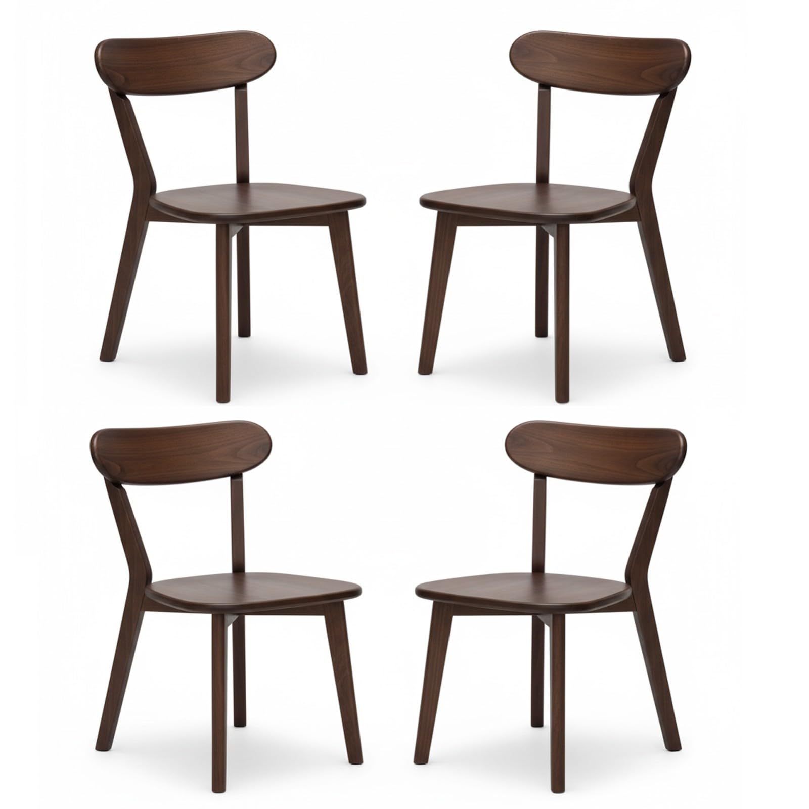 Esszimmerstühle aus Holz, Eiche, 2er-/4er-Set, Küchenstuhl aus 100% Massivholz mit abgerundeten Kanten und gebogener Rückenlehne, perfekt für Café, Restaurant Walnut,4 Piece