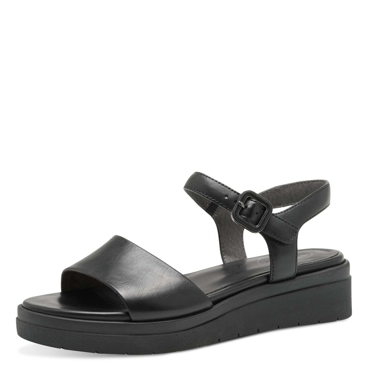 Tamaris Comfort Women’s Flat Leather Sandals with Velcro, Black, 6,5 UK