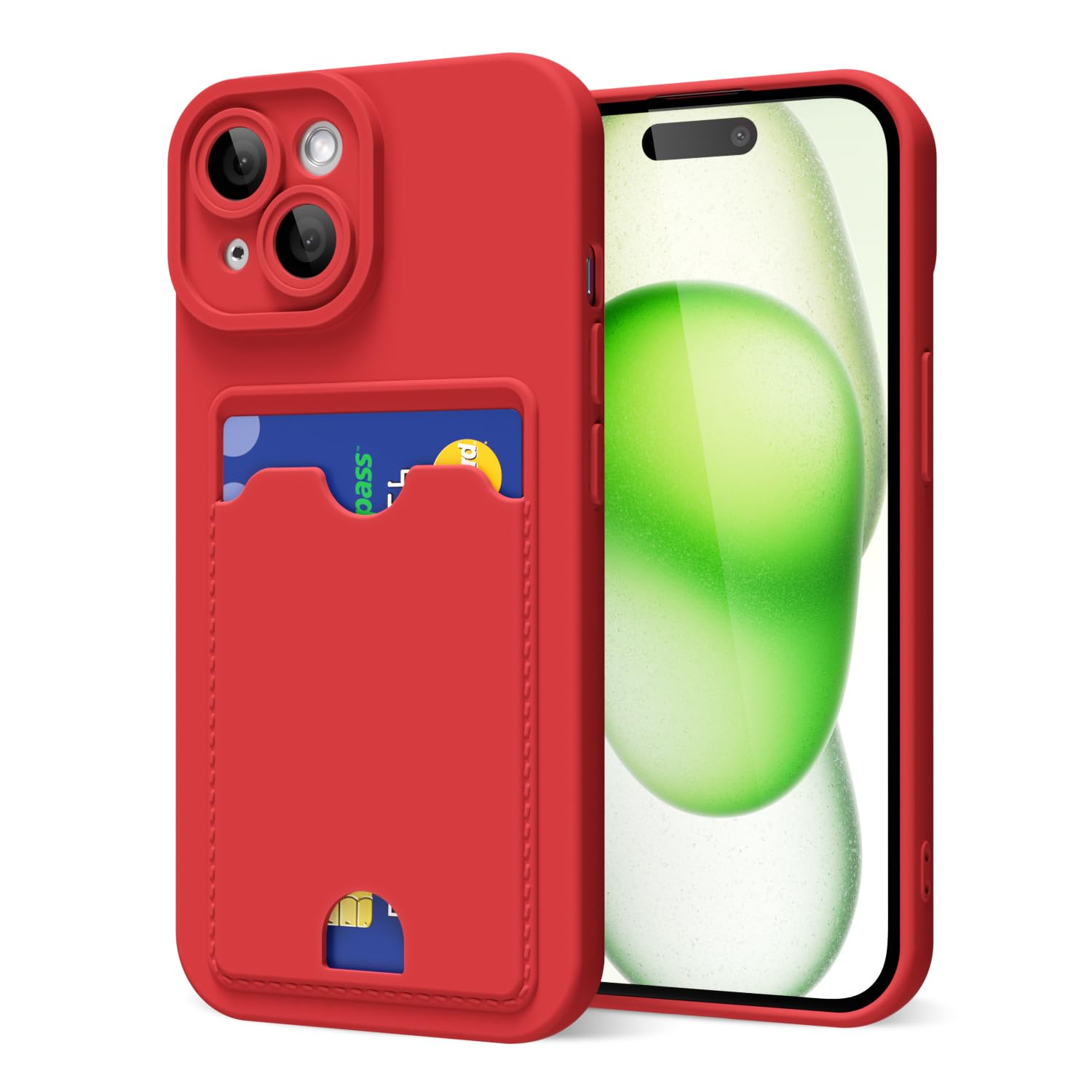 oakxco for iPhone 15 Case with Card Holder, Cute Silicone Wallet Phone Case with Credit Card Slot, Soft Rubber Thin Slim Purse for Women Men with