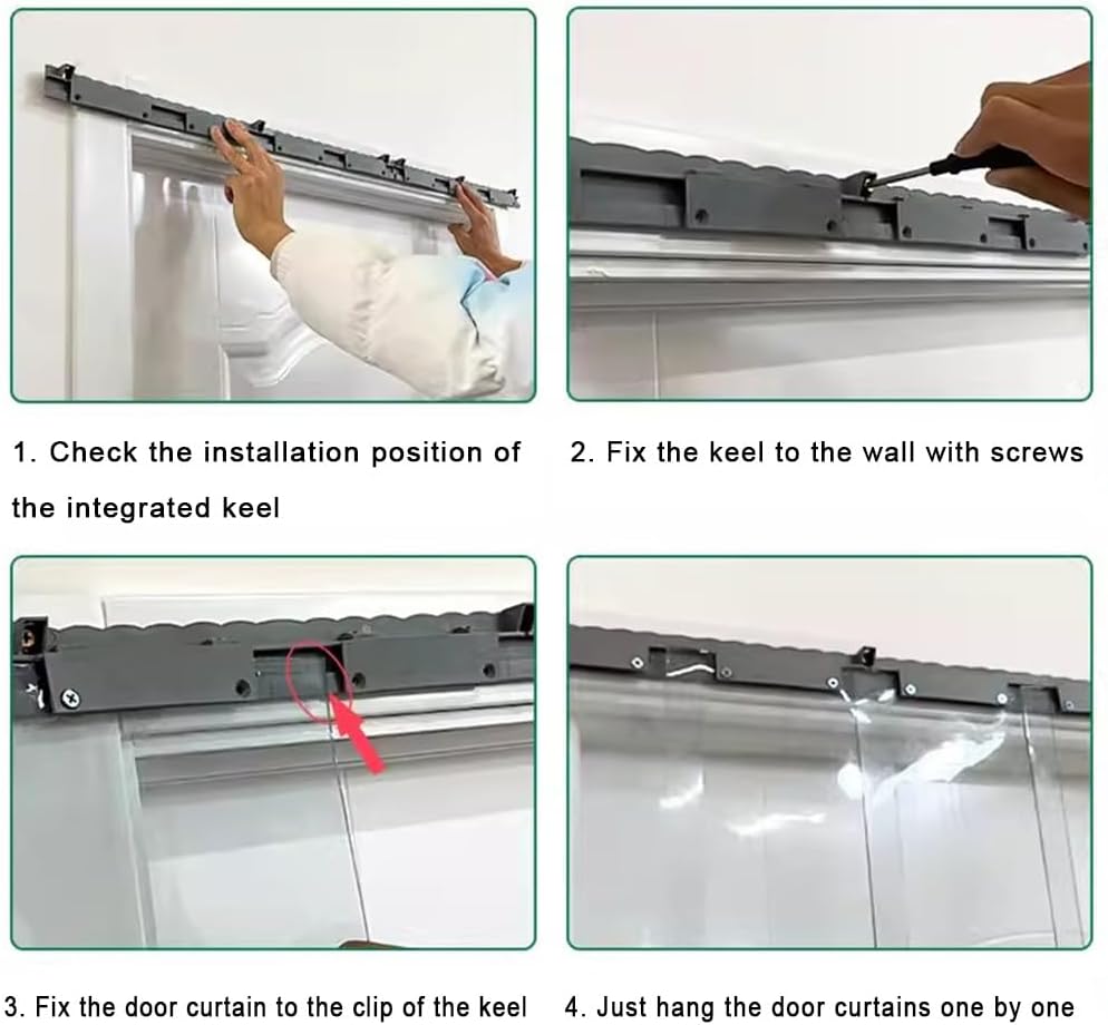 Clear PVC Strip Curtain, 1.7mm Thick Plastic Door Curtain, 1.2x2.4m Freezer Door Strips, Durable White Plastic Partition, Easy Install 8-Pack for Home & Commercial Use