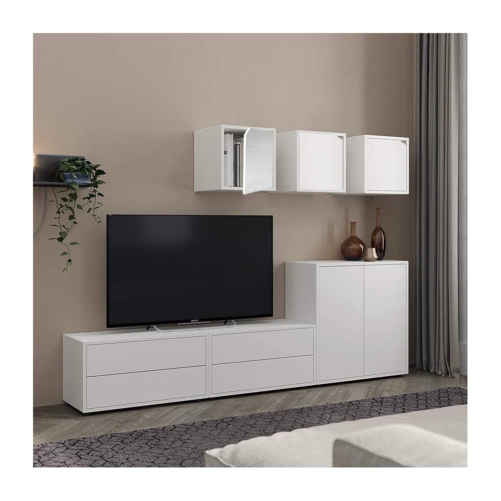 Mediawave Store - Cubo Modulare Libreria Cemento Frassinato Anta Apribile CUBE STACK 13232, per Spazi Interni, Mensola da Parete per Ingresso, Soggiorno, Camera da letto, Cameretta (Bianco)