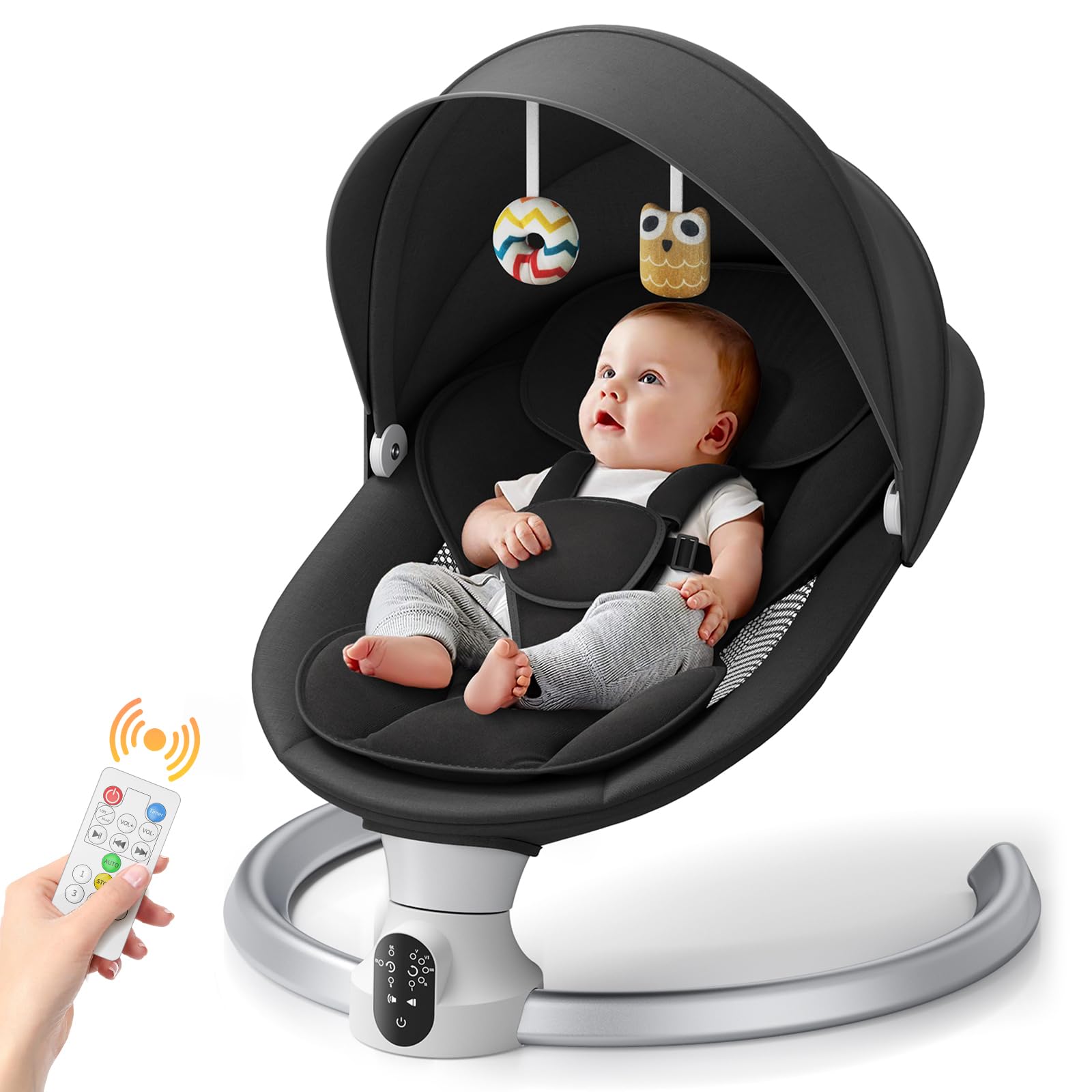 Sdraietta Neonati Elettrica, Dondolo Neonati Elettrico per bambini con telecomando e wireless per stile di controllo APP fino a 9 kg di peso con imbracatura di sicurezza a 5 punti