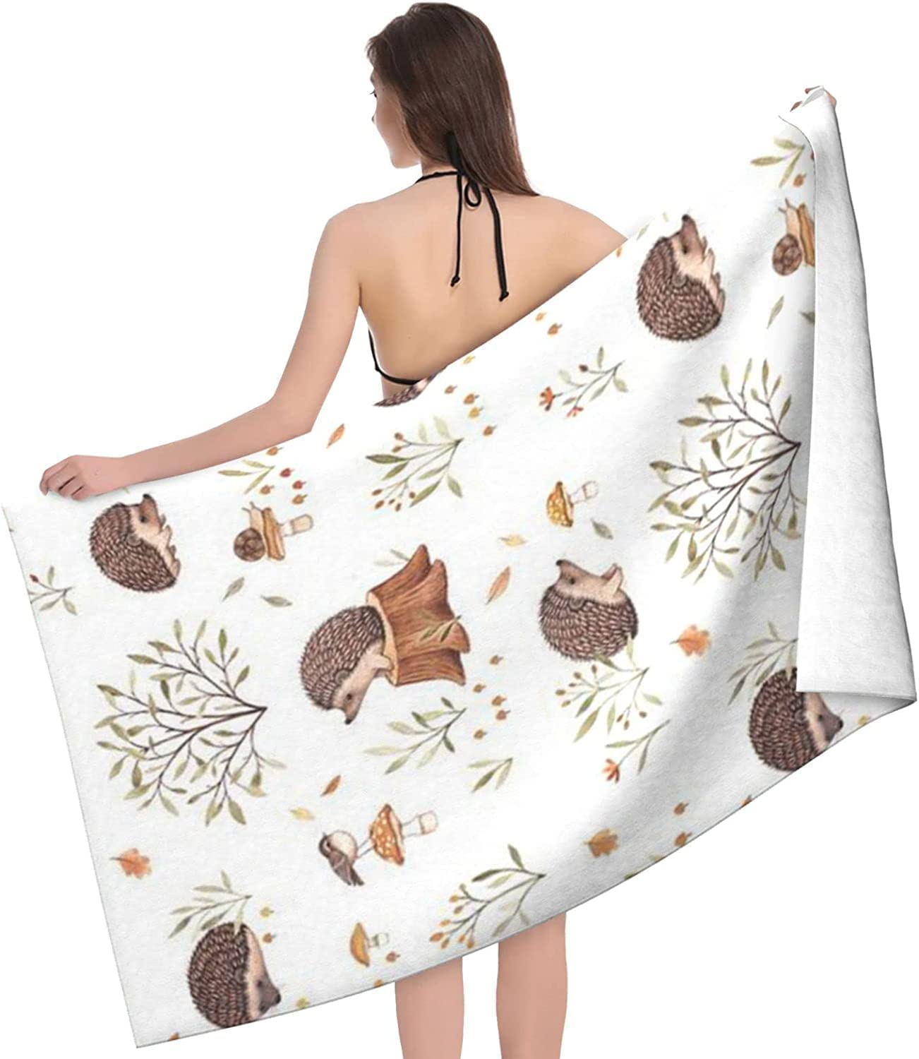 LSRCPD Nature Lovely Hedgehog Lovers Print Beach Towel Highly Absorbent Microfiber Beach Blanket Soft Bath Towels 80X130 CM