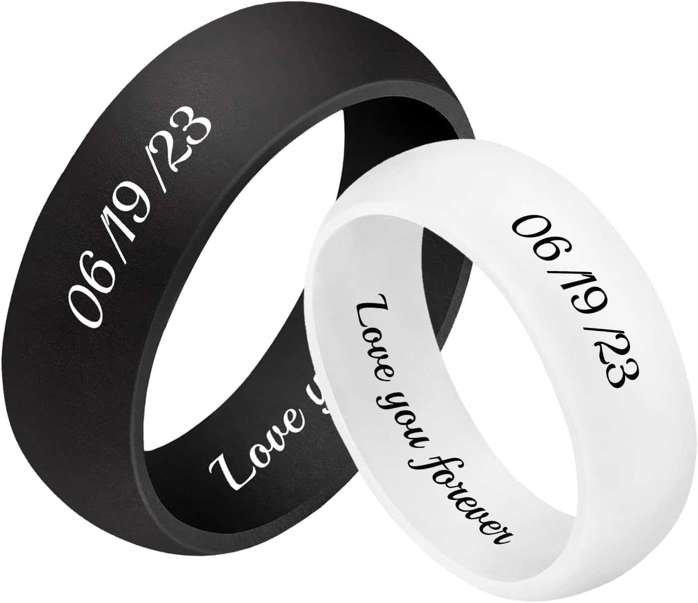 2Pcs Personalized Silicone Rings for Couples Custom Breathable Rubber Wedding Bands Men Women Engrave Silicone Wedding Bands for Him and Her Birthday Christmas Gift for Husband Wife