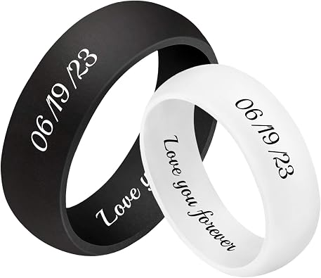 3UMeter 2Pcs Personalized Silicone Rings for Couples Custom Breathable Rubber Wedding Bands Men Women Engrave Silicone Wedding Bands for Him and Her Birthday Christmas Gift for Husband Wife