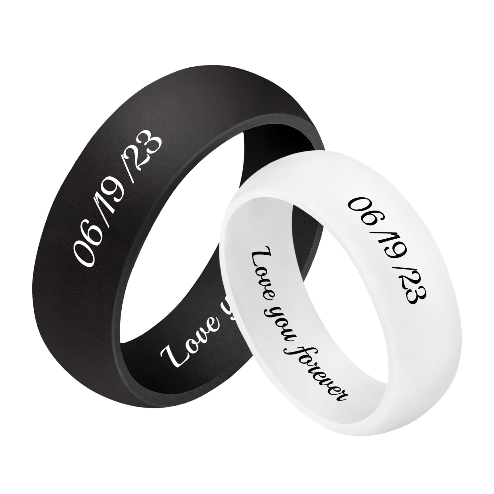 3UMeter 2Pcs Personalized Silicone Rings for Couples Custom Breathable Rubber Wedding Bands Men Women Engrave Silicone Wedding Bands for Him and Her