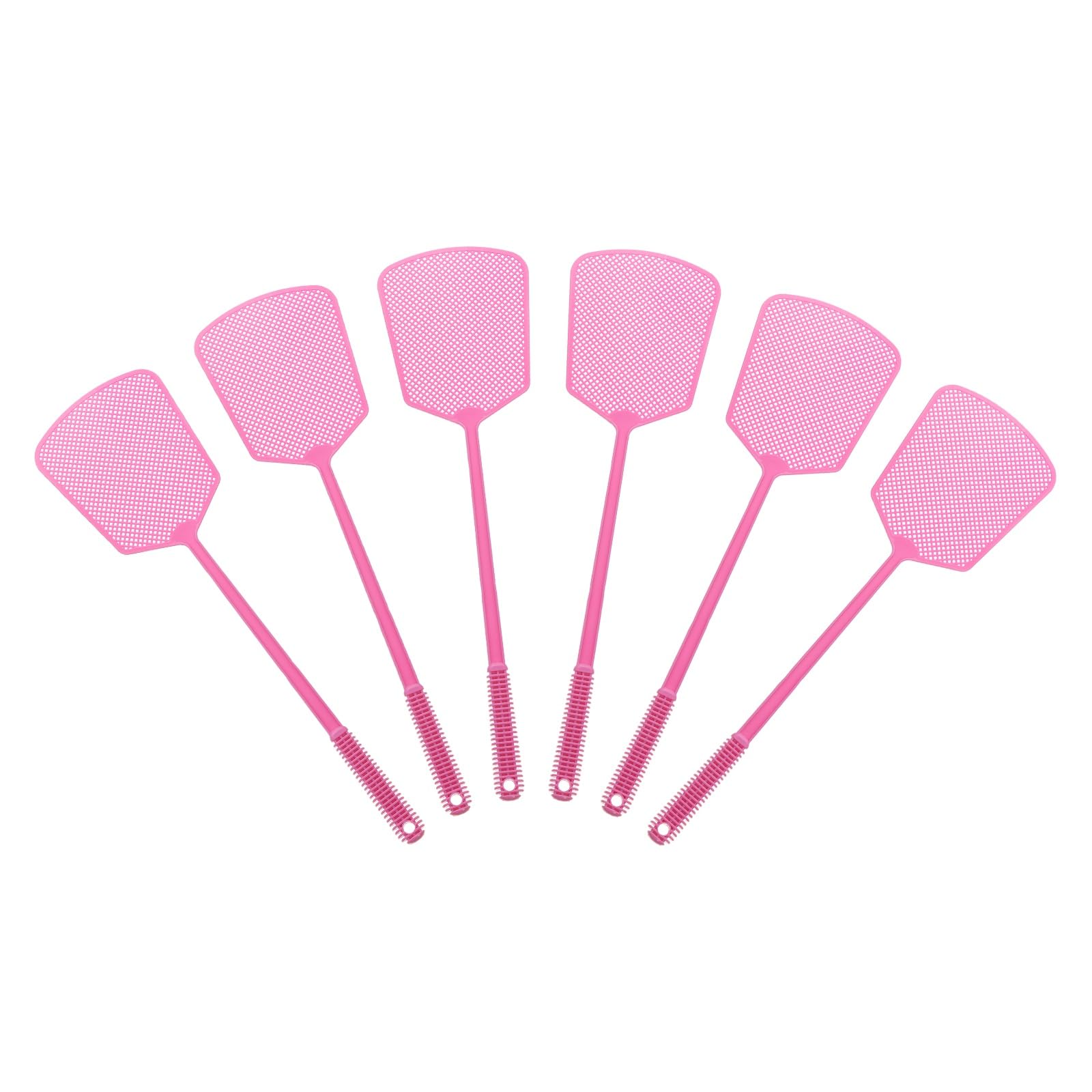 sourcing map 6pcs Fly Swatter 6.4"x5.3" Plastic Manual Heavy Duty Long Handle Fly Swatter for Home Indoor Outdoor, Pink
