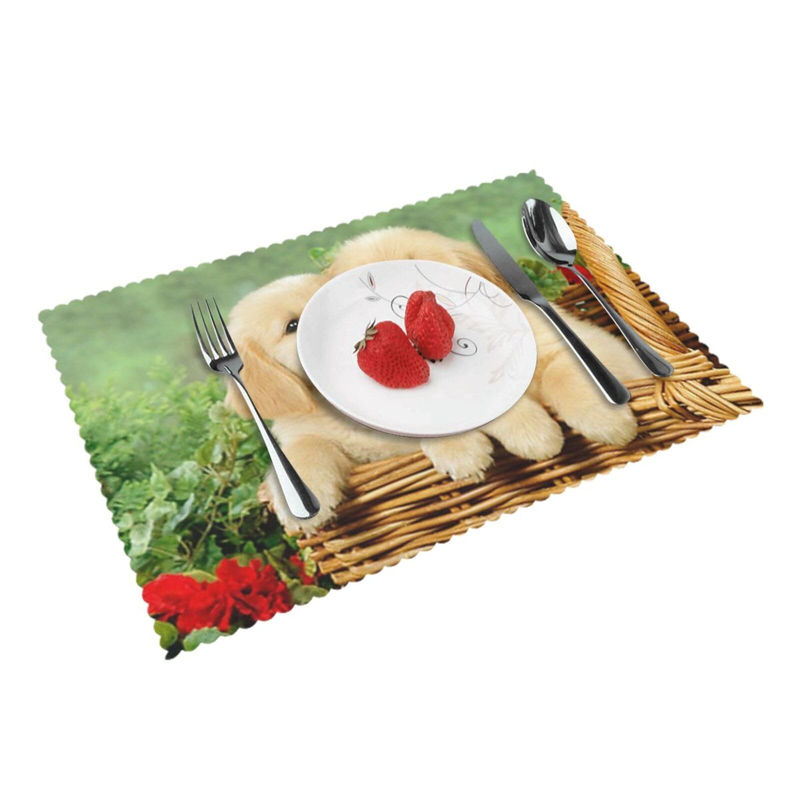 4 PCS Heat Resistant Placemat 45x30 CM, Puppy golden retriever Printed Non-Slip Place Mats for Kitchen Dining Table Indoor Outdoor