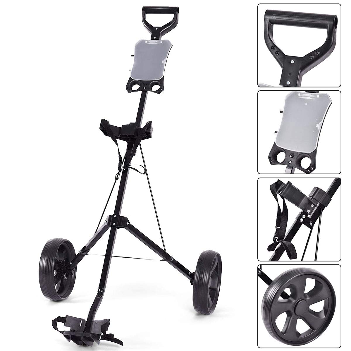 RELAX4LIFE Carrello da Golf Pieghevole, con 2 Ruote Flessibili e Tabellone Segnapunti, Leggero con Struttura Stabile e Maniglia Comoda, Nero, 140 x 63,5 x 113 cm