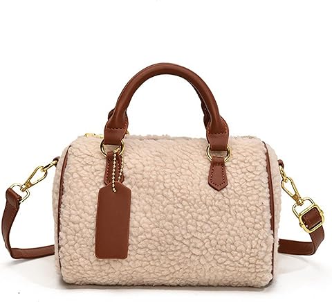 CORIOS Bolso de Mano de Lana de Cordero Mujer Bolso de Hombro Esponjoso Bolso Bandolera de Felpa Retro Bolso Tote de Peluche Capacidad Media Bolsa Shopper Elegante Bolso Cruzados Bolso Boston Marrón
