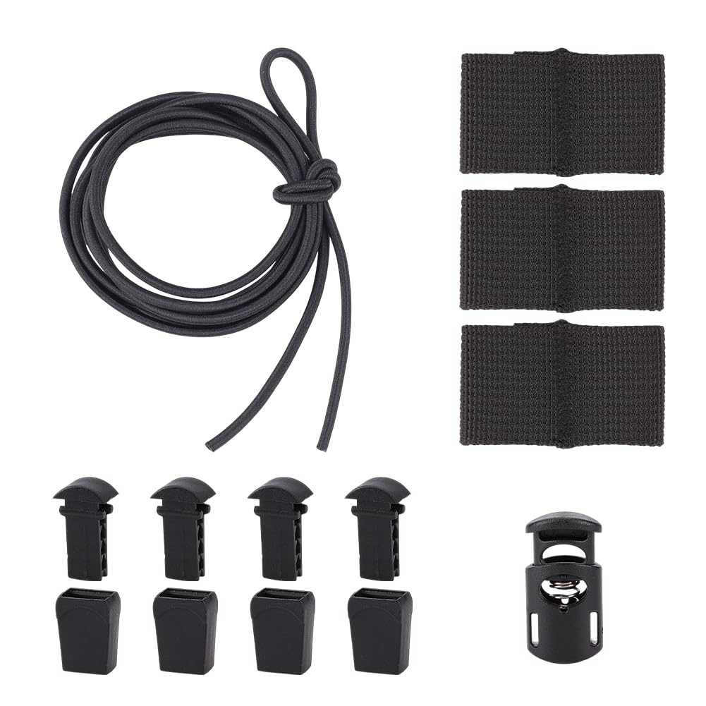 OLYCRAFT Tactical Flag Bungee Elastic Fastener Strap Shock Cord Retention Black Molle Webbing Loop Cord Lock Secure Plate Carrier Attachment Nylon with Plastic Outdoor Strap for Outdoor Adventures