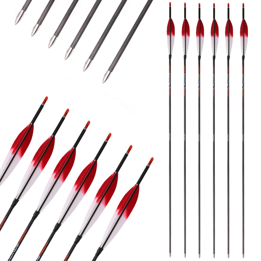 12 Stück ID 4,2 mm Rot Weiß Farbverlauf Putenfeder Pfeile Spine 300 350 400 500 600 700 800 900 1000 1100 1300 1500 1800, für Bogenschießen Übung & Jagd
