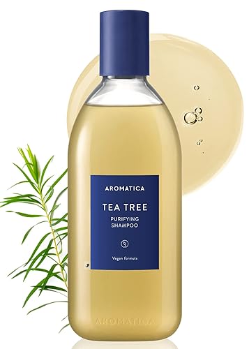 AROMATICA Champú purificador de árbol de té de 13.53 onzas líquidas, libre de sulfatos, vegano, combate el cuero cabelludo graso, con ácido