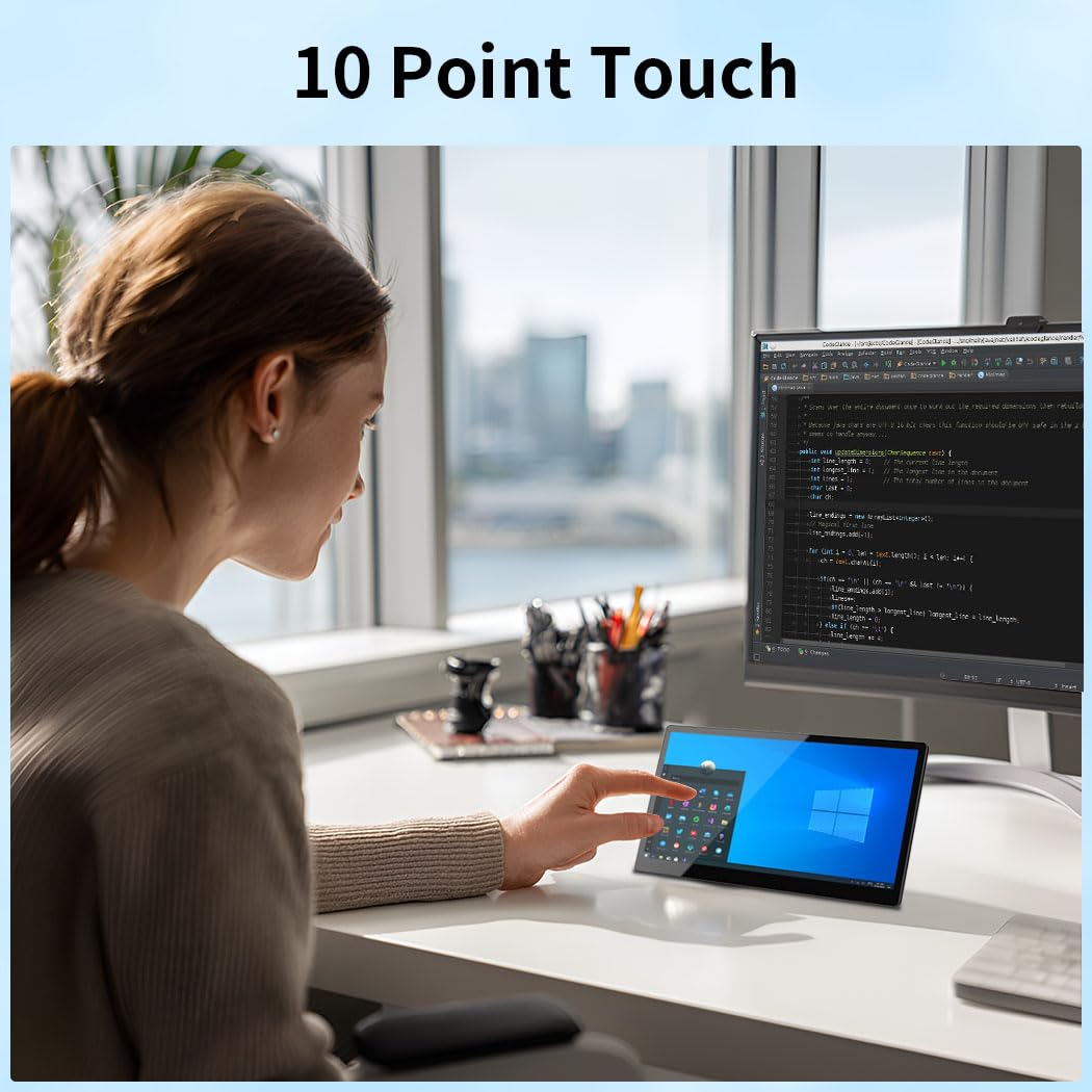 Portatile Monitor Touchscreen 10.1 pollici，IPS 1540×720 USB-C HDMI Secondario Display con supporto&altoparlante，Long bar screen per PC laptop Rasp Pi 5 AIDA64 STEM DIY