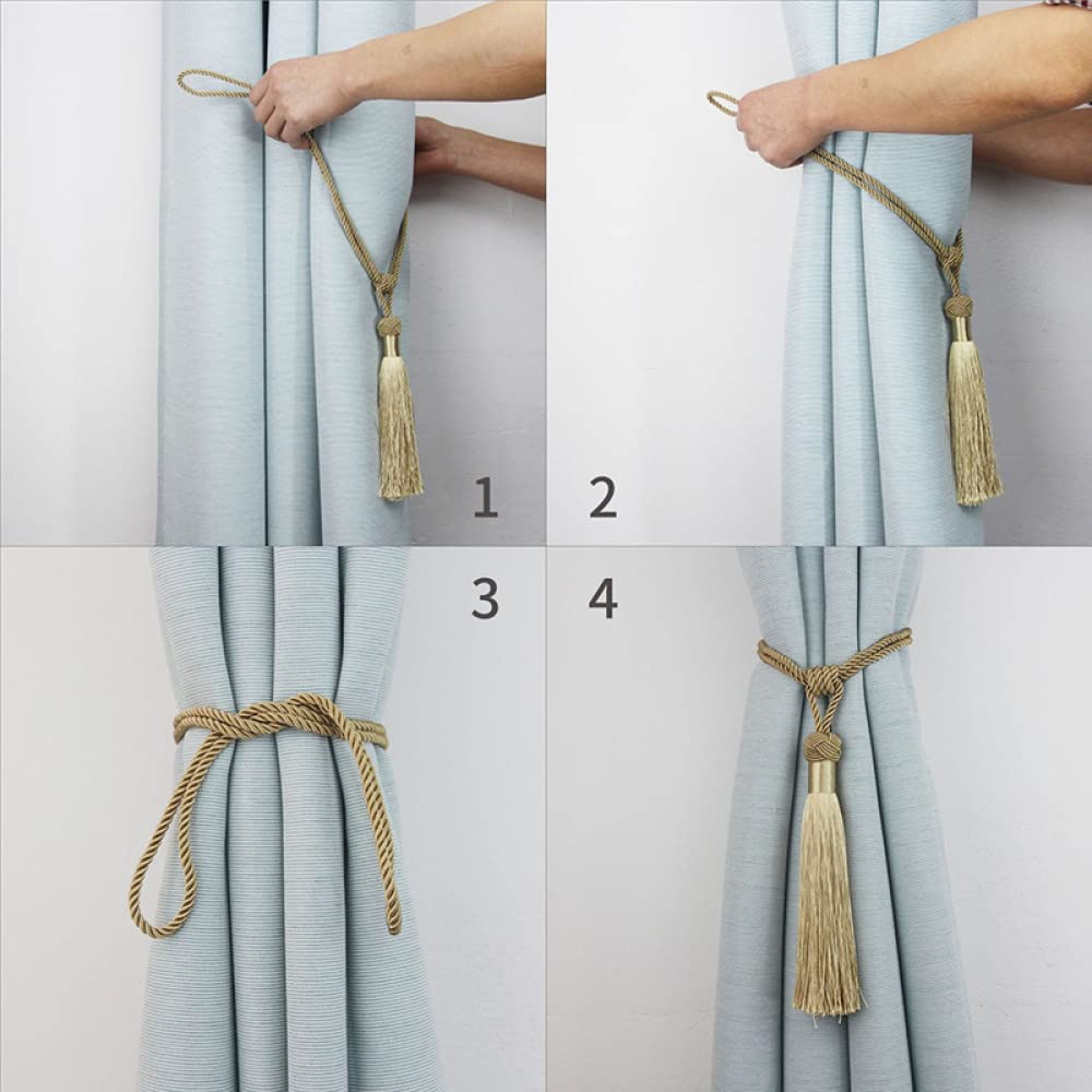 Vorhangseile Tiebacks, 1 Paar Vorhang-Cliphalter, Raffhalter, Schnallenclips, Vorhanggurte, Rayon-Quasten, Vorhangzubehör, Heimfensterdekor(Blue)