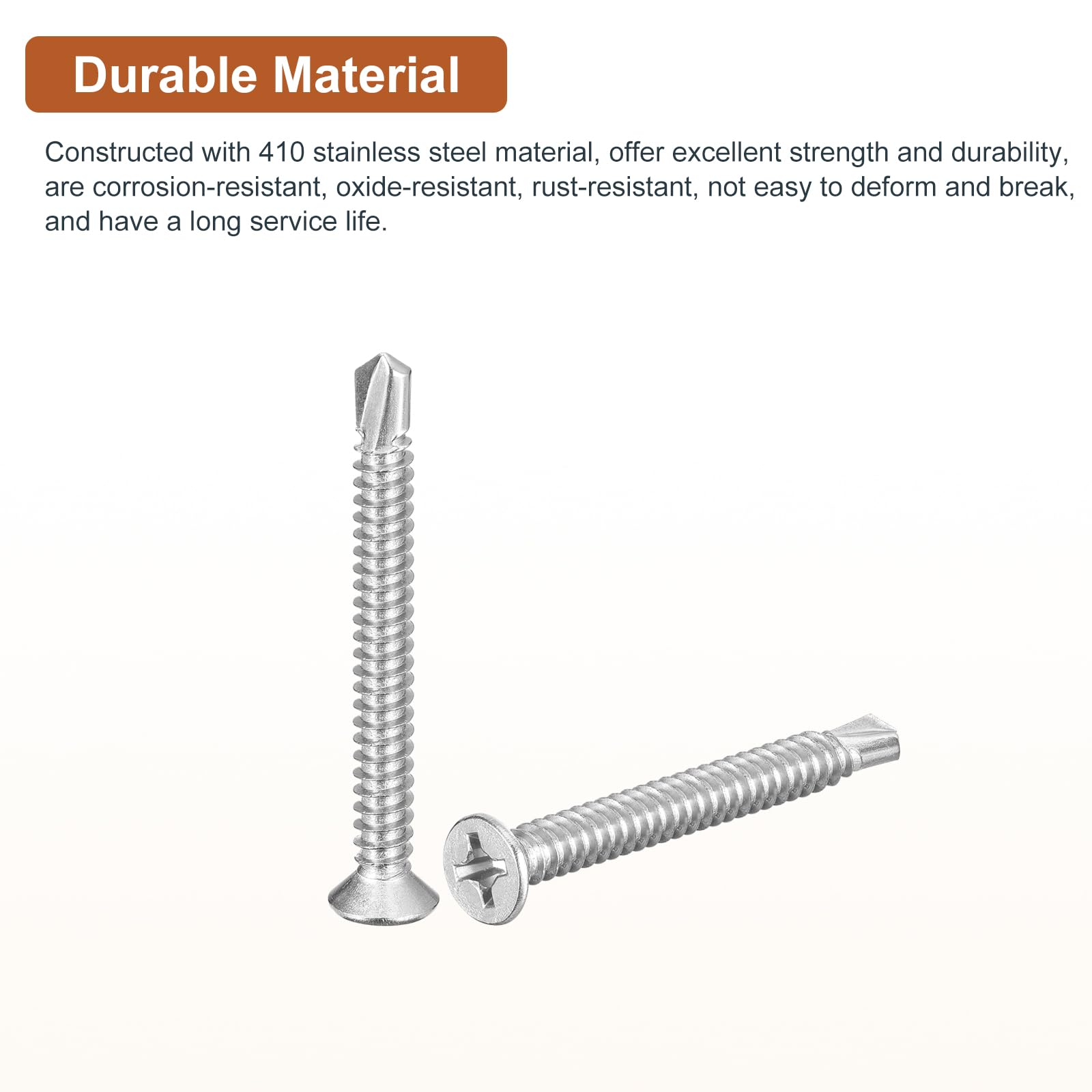 DTGN 25Pcs ST6.3x63mm Self Drilling Screws, 410 Stainless Steel Flat Head Phillips Sheet Metal Screw - Image 3