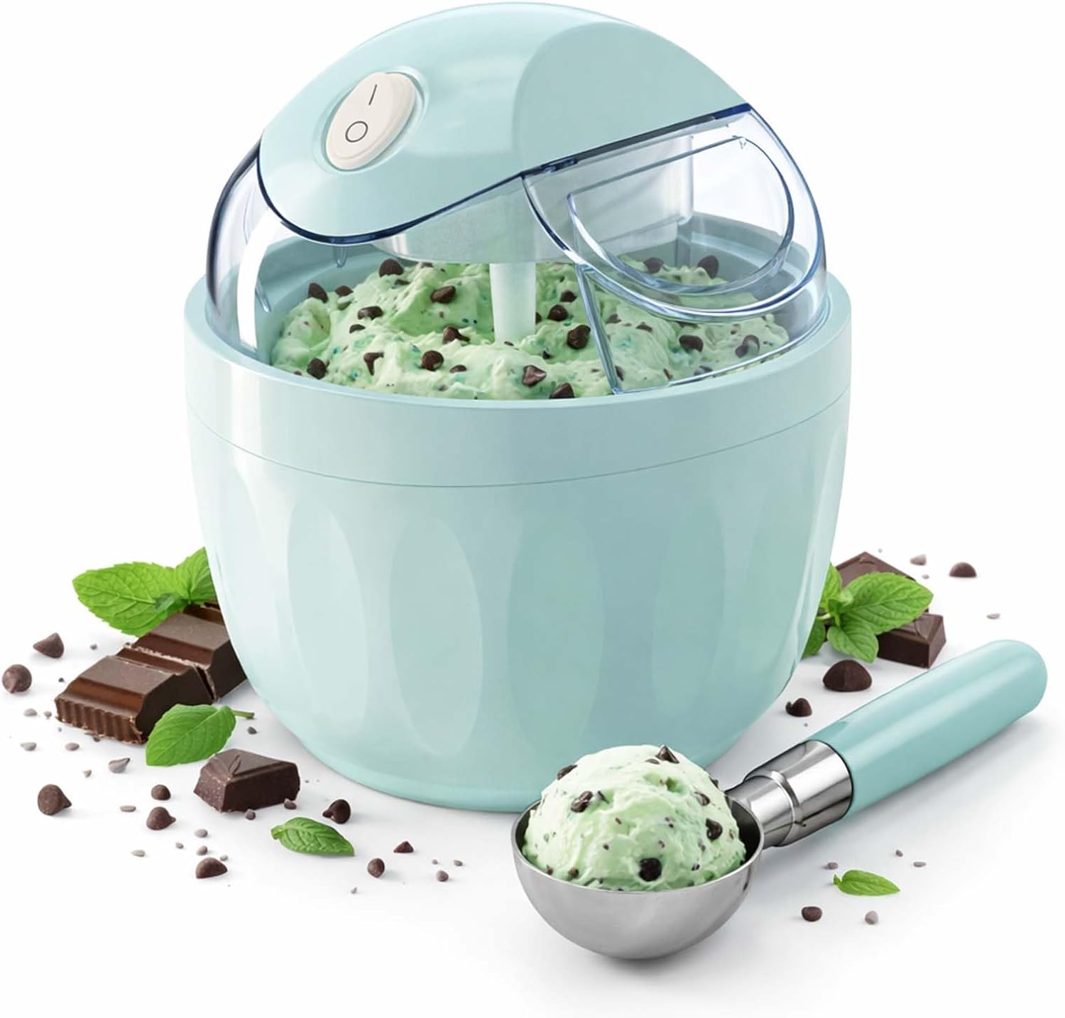 Small Home Mini Ice Cream Maker, 17oz Electric Gelato & Sorbet Machine Makes Serves 3 to 4, Just 15 Minutes,One-Touch Control,DIY Mini Ice Cream Maker with Pre-Freezer Bowl,Easy to Clean & Use (Cyan)