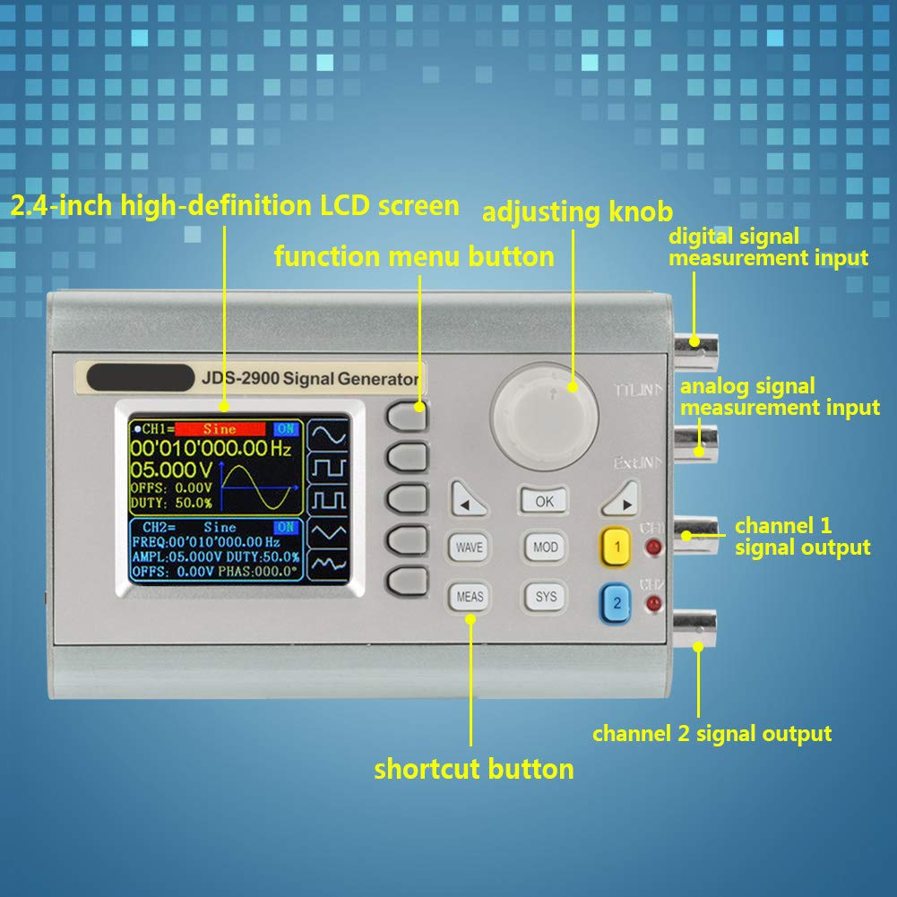 Générateur de signaux, JDS2900 DDS Générateur de signaux Compteur Source de signal numérique Contrôle numérique Fréquence sinusoïdale Dual-channel(Prise EU 15 MHz)