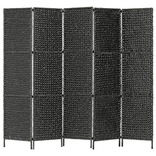 vidaXL Biombo Separador 5 Paneles Plegables Divisor Ambientes Decorativo Metal Jacinto Agua Paravientos Protección Privacidad Jardín Terraza Negro