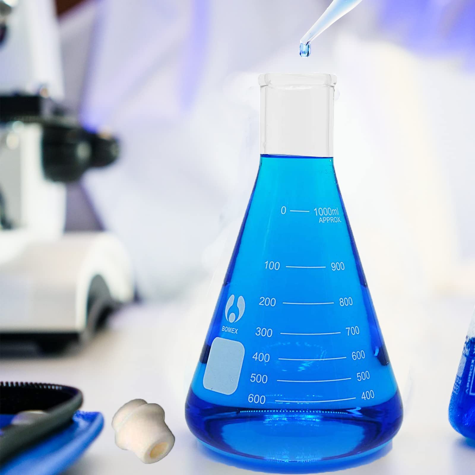 Erlenmeyer - Juego de frascos de vidrio de boca estrecha de 1000 ml