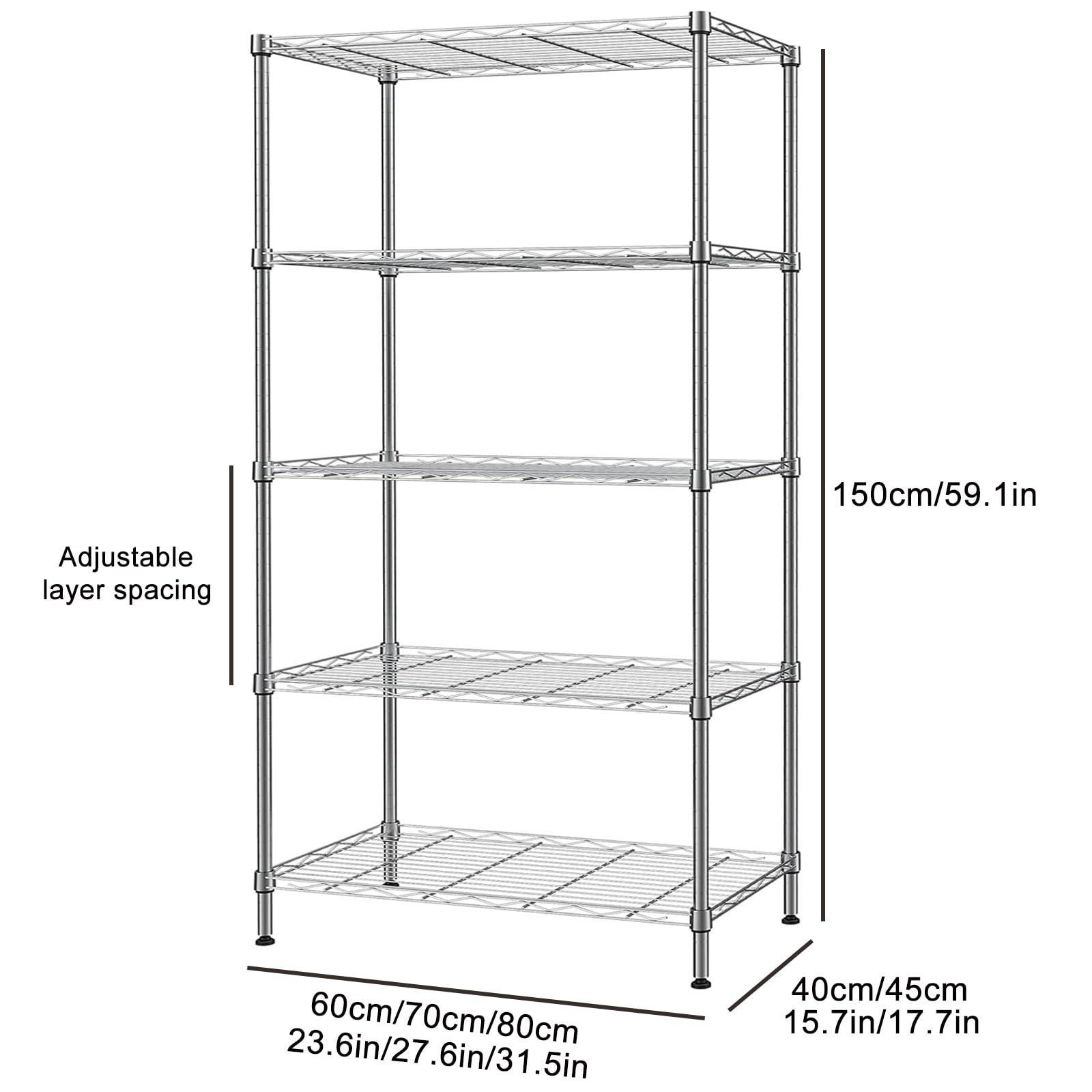5-Tier Wire Shelving Unit, 24"W X 14"D X 62.4"H Shelves Storage Rack, Metal Garage Shelving 1250LBS Adjustable Garage Rack For Pantry Kitchen