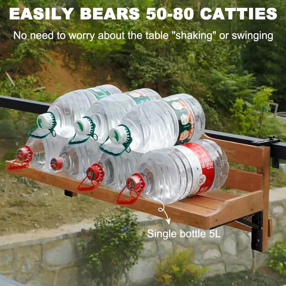 Tavolino da balcone in legno, regolabile e pieghevole, 60 cm, color caramello, forte capacità di carico, ideale per barbecue da giardino, adatto per balconi e ringhiere da giardino