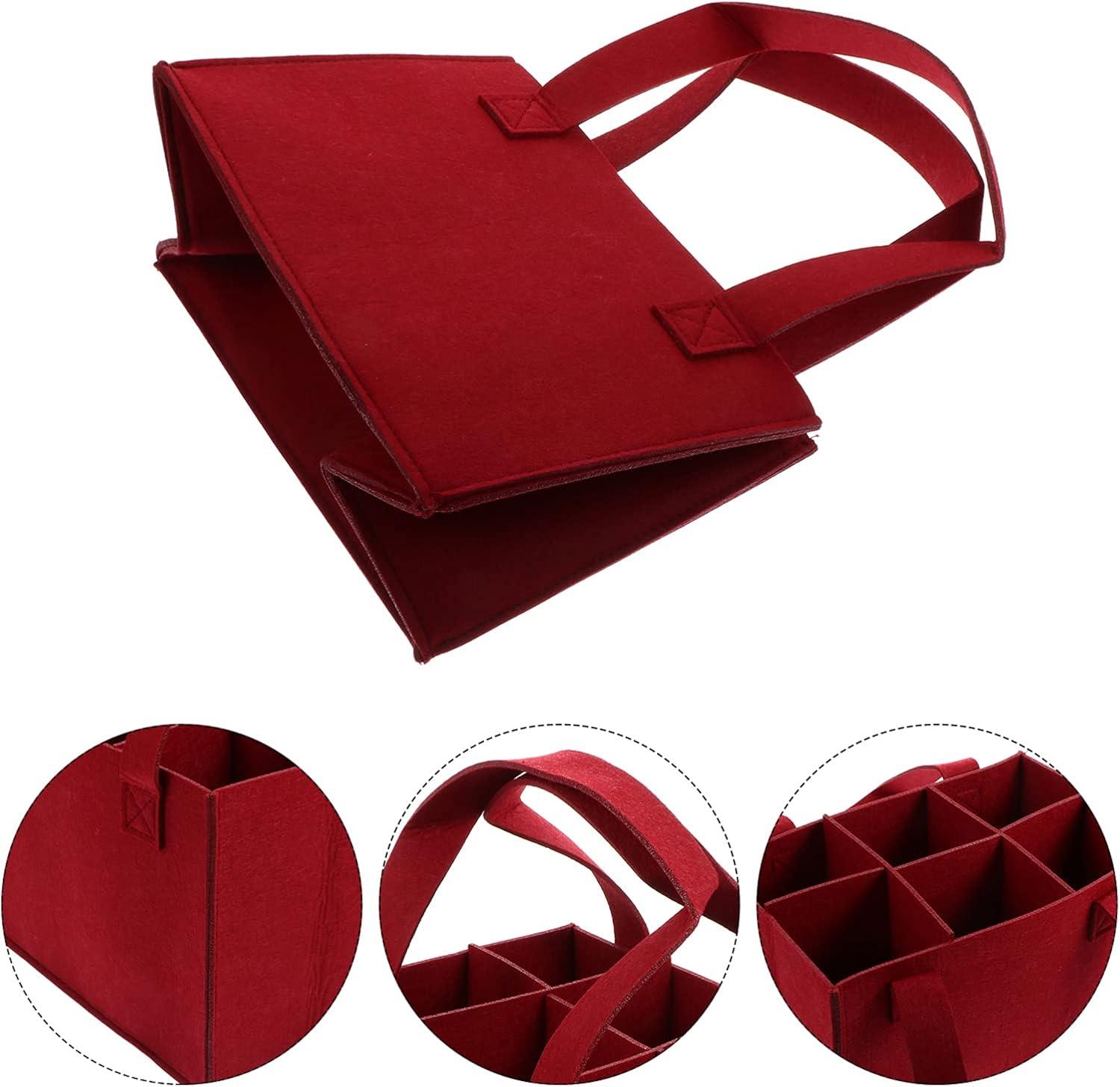 6 Bottle Wine Carrier with Divider Felt Wine Storage Tote Bag with Handle
