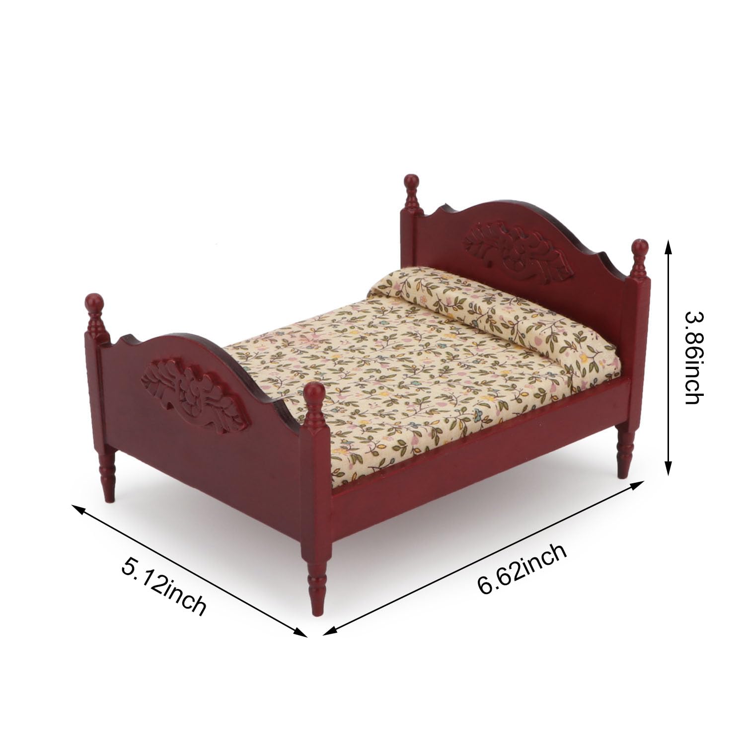 Mobili in miniatura per casa delle bambole in legno, letto con materasso e cuscino, scala 1 e 12, accessori decorativi per casa delle bambole (rosso)