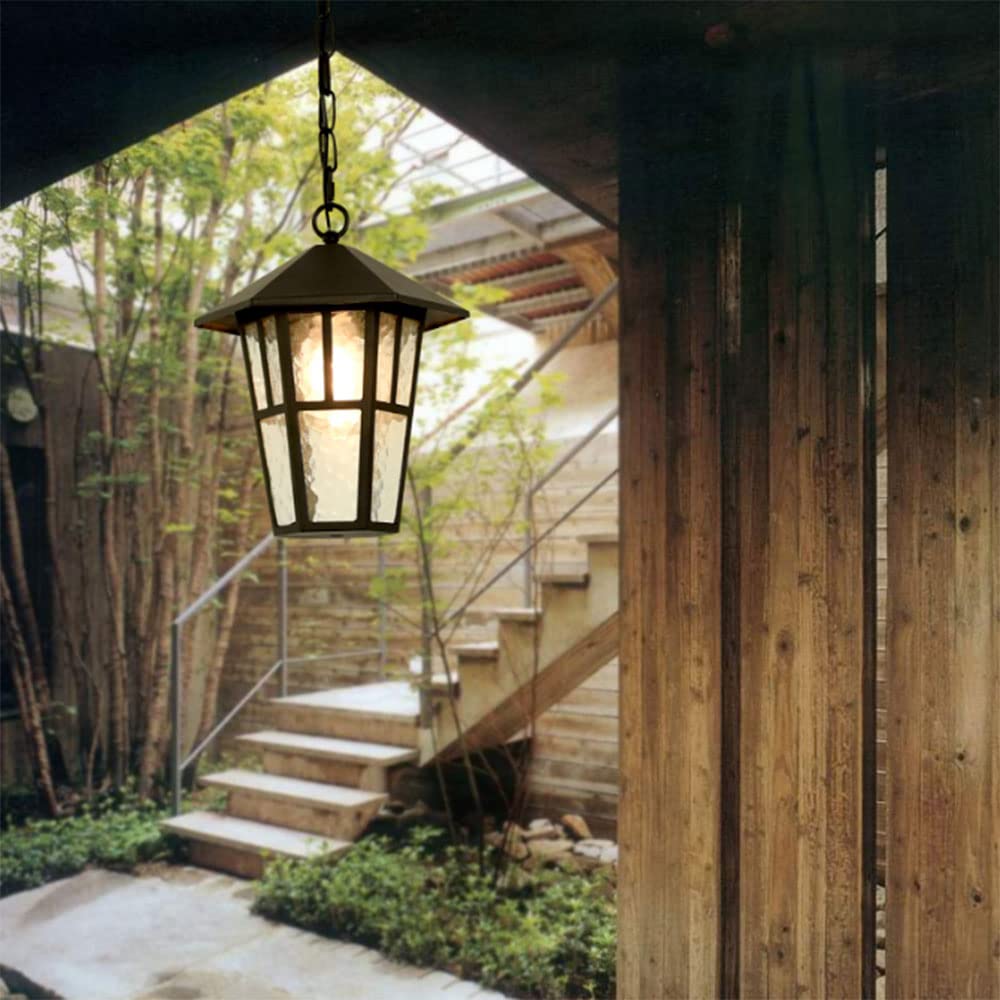 Kraj Zewnętrzne Lampy Wiszące E27 Brąz Wyczyść Szkło Decor Zewnętrzna Wisiorek Światła Dom Ganek Patio Na Zewnątrz Pokładu Garaż Przednie Drzwi Ogród Domu Altana Dachowa
