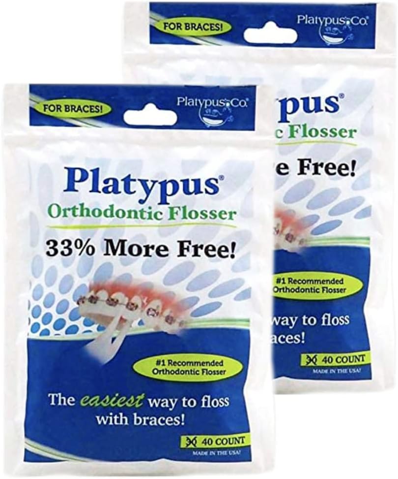 Platypus Orthodontic Flossers for Braces | Ortho Picks for Adults & Kids | Fits Under Arch Wire | Non-Damaging | Encourage Flossing Habits | Floss Teeth in Under Two Minutes (40 Count (Pack of 2))