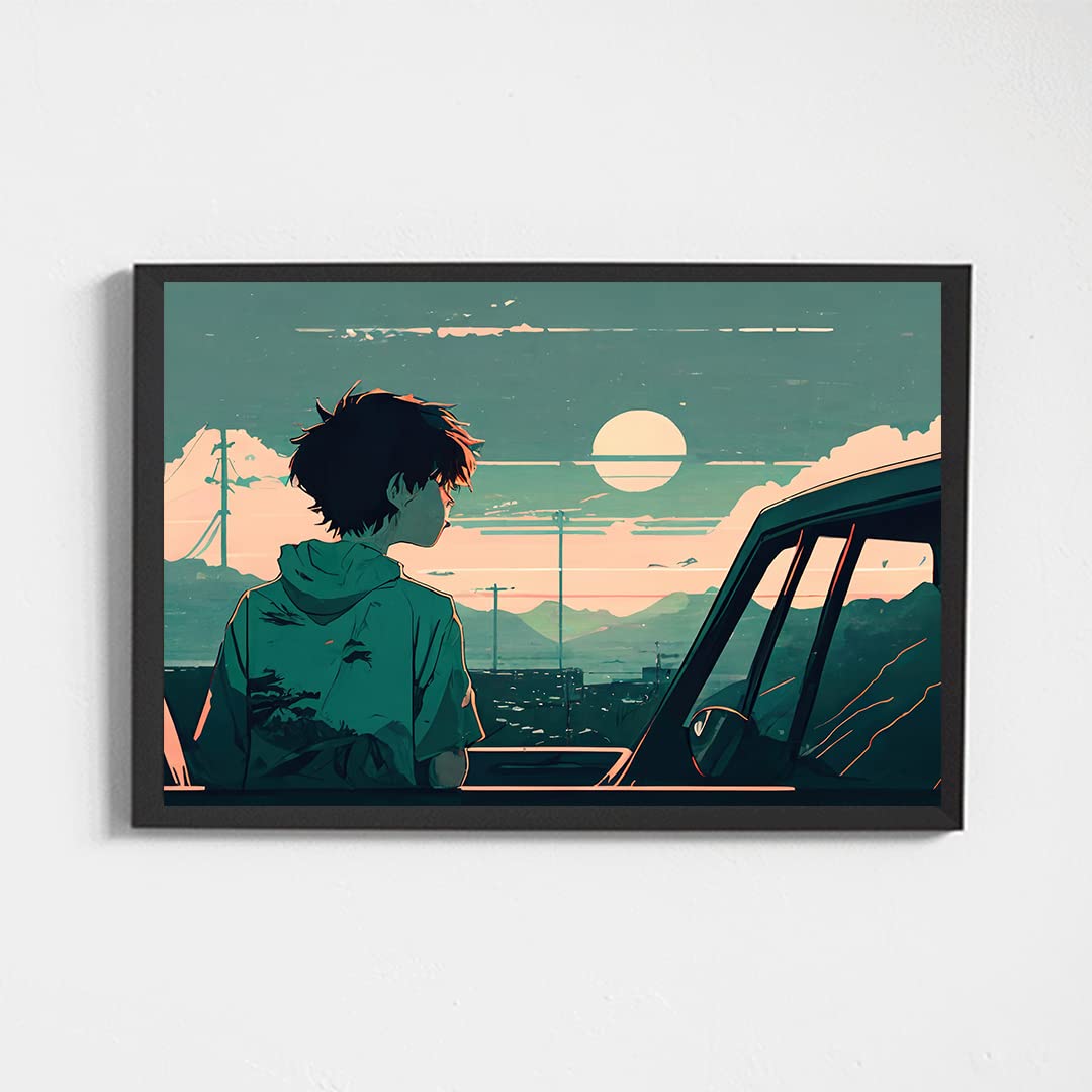 The mono mart® - Sunset Serenity: Boy Admiring the Golden Hour - with Frame