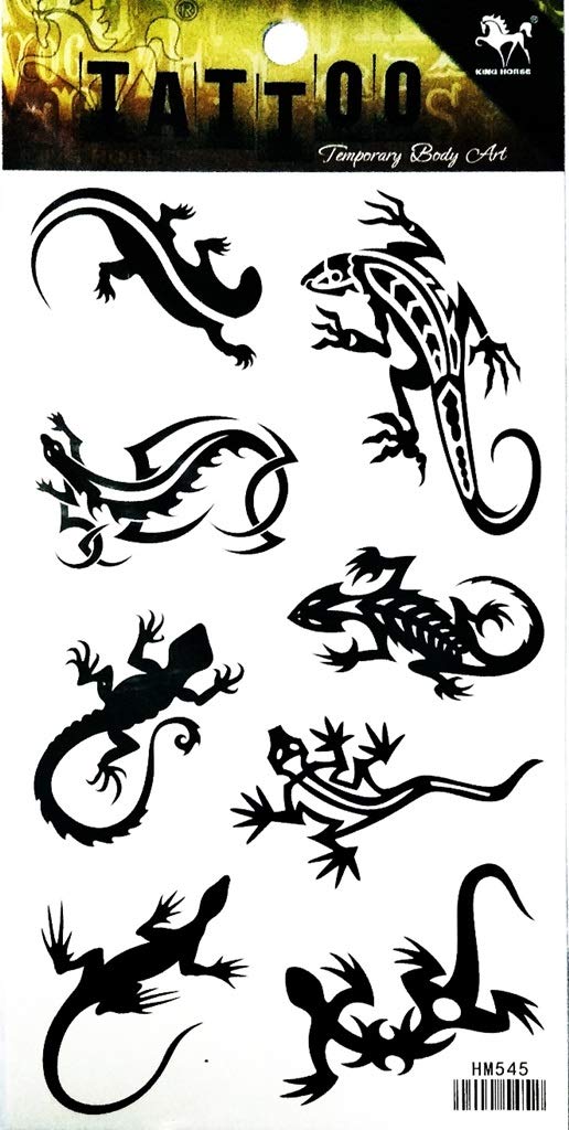 Black Lizard Gekko Temporary Tattoo Stickers - Waterproof Body Art