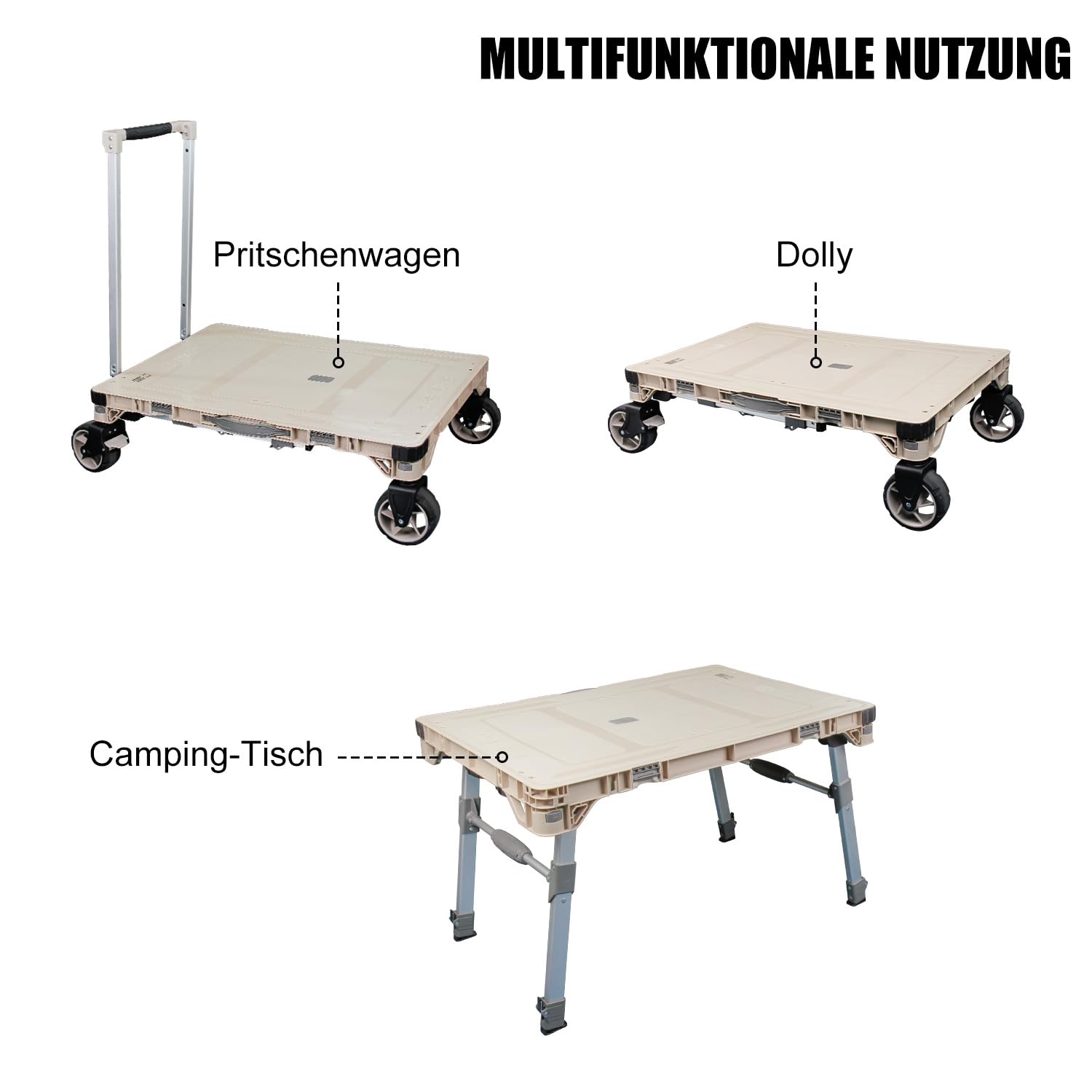 APOXCON Składana ciężarówka platformowa Heavy Duty 99.8 kg Hand Trucks with 360° Rolling Swivel Wheels, wielofunkcyjny wózek może być używany jako stół kempingowy i wózek dla lalek