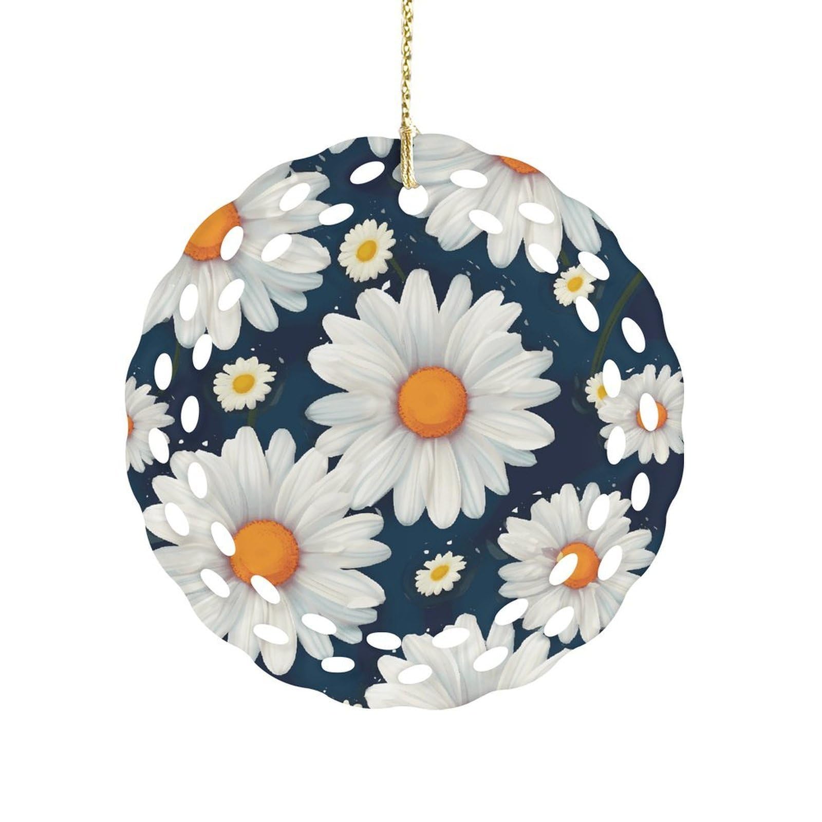 Btcowzrv Style Daisy Pattern Ceramic Ornament,Round Ornaments With Hole Easy To Hang,Hanging Ornament For Wedding Party Home Window Garden Christmas Day Decor