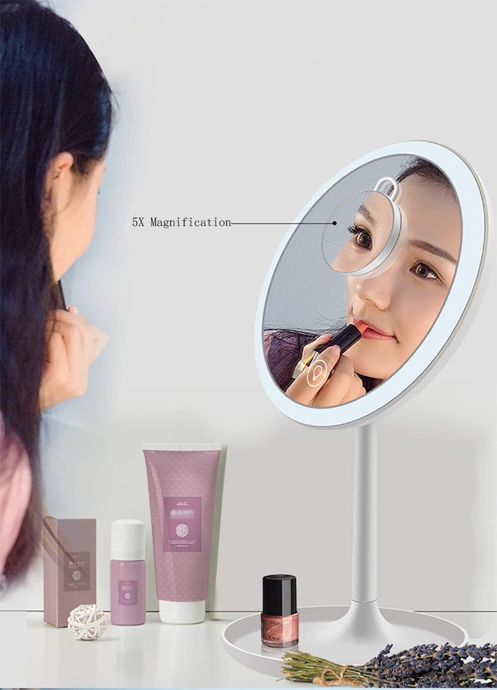 7’’ Makeup Mirror with led Mirrors Standing Mirror Touch Screen Vanity 5X Magnifying Vanity Mirror