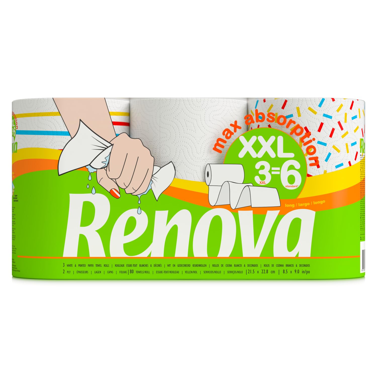 Renova Rollos de Cocina Maxi Absorption XXL - 3 Rollos Tamaño Doble
