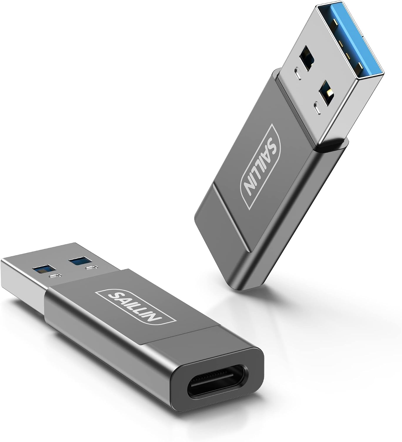 10Gbps USB C Female to USB Male Adapter 2 Pack, SAILLIN Zinc Alloy Double-Sided USB A to USB C Adapter with High-Speed Data Transfer & Stable Charging for Laptop, Charger, Power Bank, Quest Link- Grey
