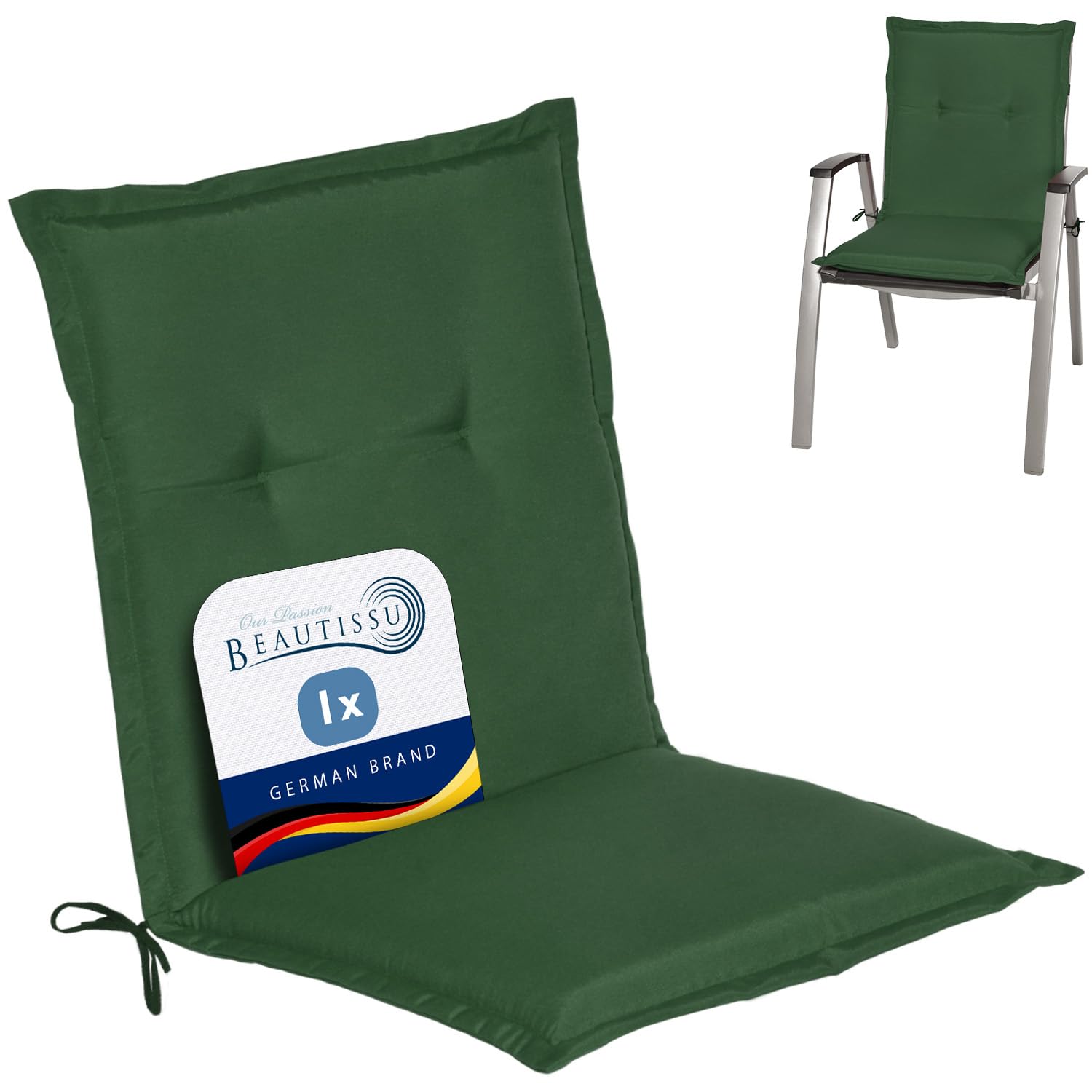 Beautissu Lowback Outdoor Chair Cushions 100x50x6 cm Loft NL - Seat Cushions for Garden Chairs with Backs Recliner Patio Chair Sunbed Bench - Dark Green โ image 1