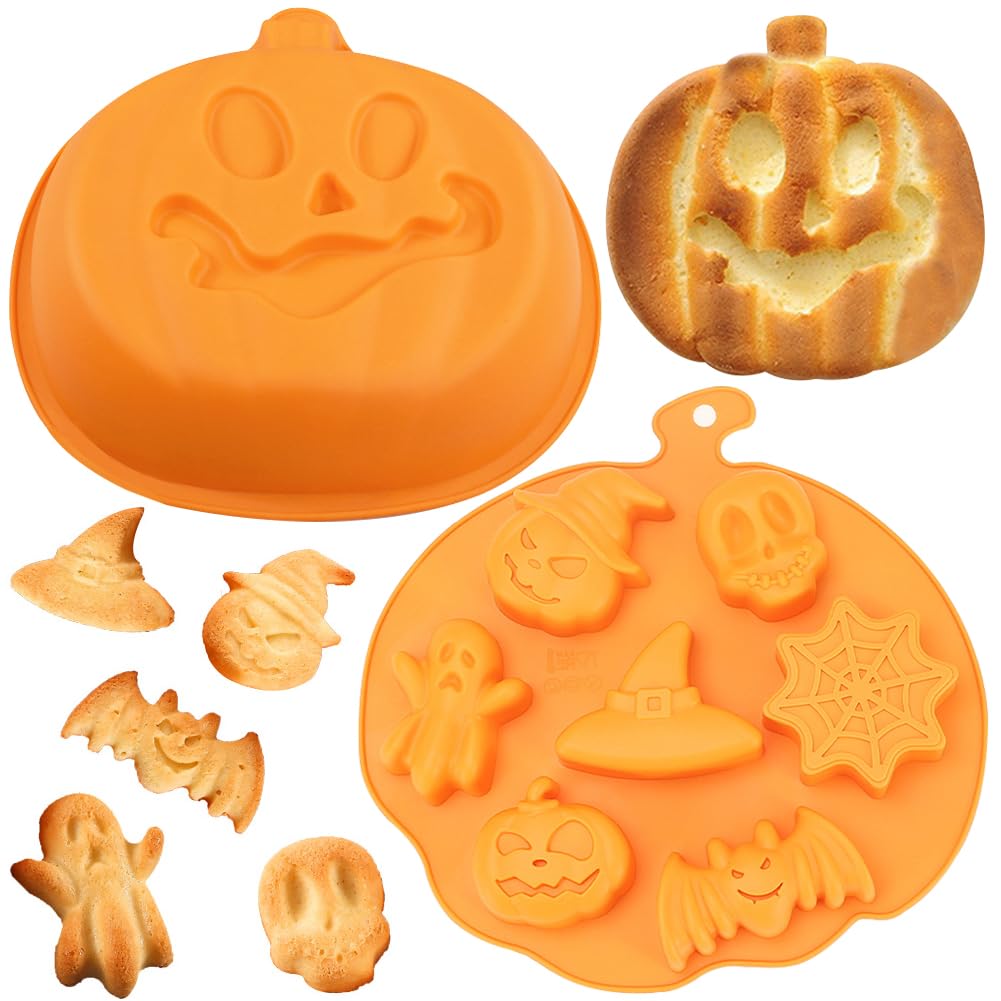 YGCHEN Halloween Kürbis Silikonformen 2 Stück - 3D Backformen Für Kuchen & Schokolade