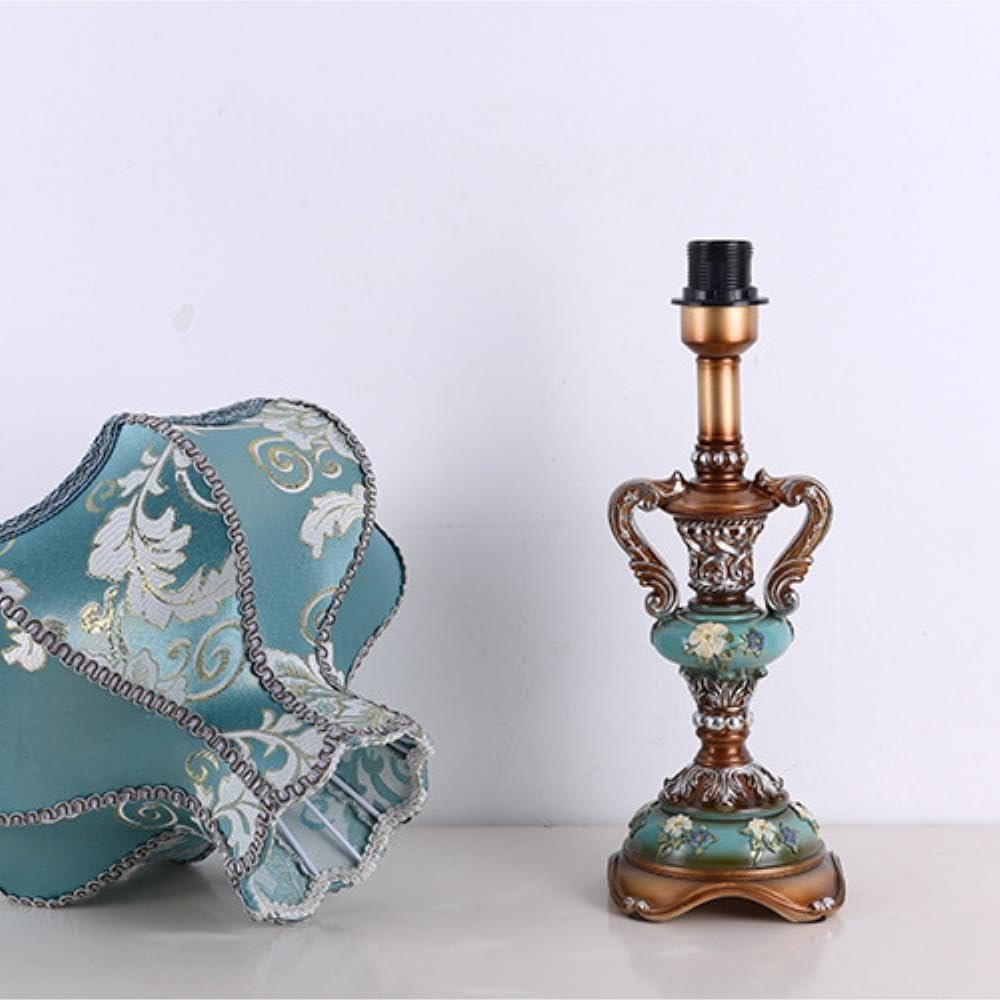 Lampada da tavolo vintage europea, luce notturna ambientale sul | Vintage europeo, base in resina, paralume in tessuto, dipinto a mano, luce ambientale