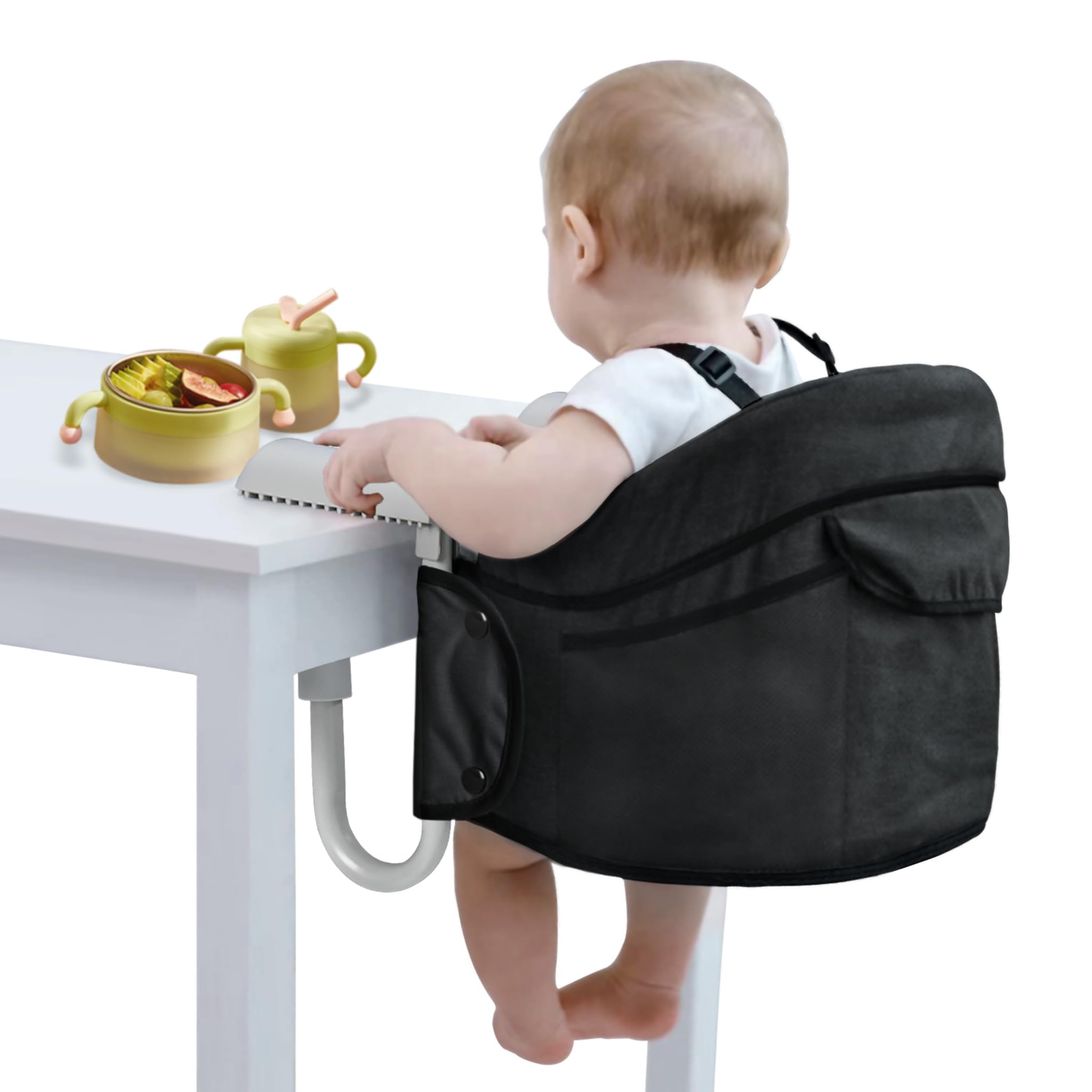 LILIIN Tischsitz Faltbar Babysitz, Booster Essstuhl, Tischsitz Babystuhl Sitzerhöhung, Sitzhilfe für Kinder, Tragbarer Hochstuhl für zu Hause und Unterwegs, Schwarz